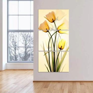 Imagem de Quadro Flores Tulipas Amarelas Design Interiores 60x120 Sala