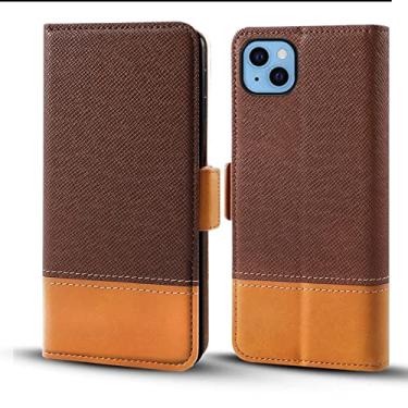 Imagem de GSYH Capa carteira para iPhone 13 Mini/13/13 Pro/13 Pro Max, capa carteira de couro legítimo com slot para cartão à prova de choque TPU Shell Kickstand fecho magnético Flip Folio Capa, marrom, 13 15,5 cm