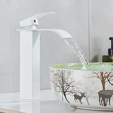 Imagem de Torneira de pia de bacia quadrada cromada e preta, torneira misturadora de banheiro, bico largo, torneira de pia, torneira de água quente e fria, branca, china