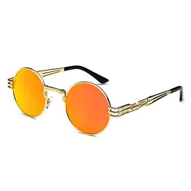 Imagem de Óculos de sol de metal redondo retro steampunk fashion para homens e mulheres primavera perna colorida uv400, n9 ouro laranja vermelho, tamanho único