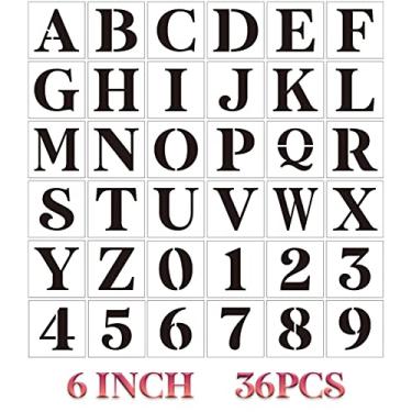 Imagem de Estênceis de letras de madeira – estênceis de alfabeto e números de 15 cm para pintura em madeira, parede, porta, varanda