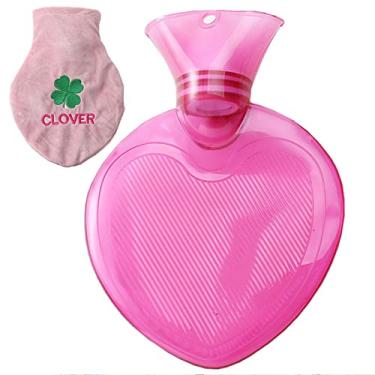 Imagem de Garrafa de água quente de PVC transparente com capa de pelúcia macia reutilizável e livre de BPA bolsa quente com capa de pelúcia macia para compressas de calor, aquecedor de cama e aquecedores de pés, almofada de alívio de terapia, rosa, 550 ml