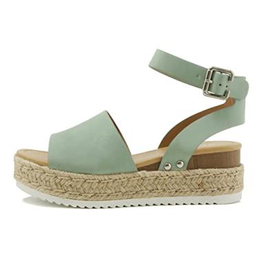 Imagem de Soda Topic Sandália casual com fivela de bico aberto e tira no tornozelo, alpargatas, plataforma plana, D-mint Nbpu, 40