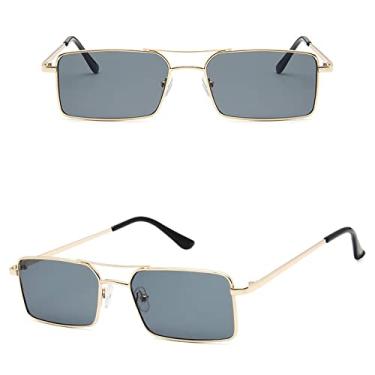 Imagem de Óculos de Sol Feminino Quadrado Liga de Metal Armação Pequena Óculos de Sol Masculino Transparente Óculos de Sol Vintage Feminino, 09 Dourado, Cinza, Tamanho Único