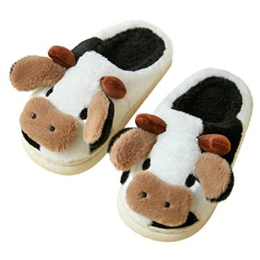 Imagem de Chinelos tamanho menina 12 chinelos sapatos infantis chinelos de casa quarto chinelos de vaca de algodão dos desenhos animados (preto, 2,5-3 anos infantil)
