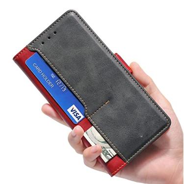 Imagem de DENSUL Capa carteira para Sony Xperia 5 IV, capa de couro PU vintage com slots de cartão fecho magnético suporte fólio capa de telefone à prova de choque para, vermelha