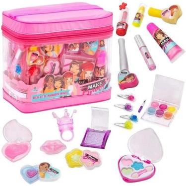 ERYUE kit de maquiagem infantil para menina,Kit de maquiagem para meninas  Real Kids Make Up Set Cosmetics Play Set Cofre lavável com bolsa de