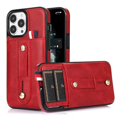 Imagem de Capa de telefone de couro de luxo para iPhone 14 13 12 Mini 11 Pro X XS Max XR 8 7 6 6S Plus SE 2020 2022 Carteira Slot para cartão Capa magnética, vermelho, para 7Plus 8Plus