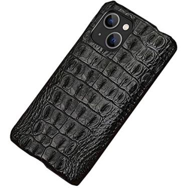 Imagem de HAZELS Capa para Apple iPhone 13 Mini (2021) 5,4 polegadas, capa de telefone traseira respirável à prova de choque de pele de crocodilo [proteção de tela e câmera] (cor: osso traseiro)