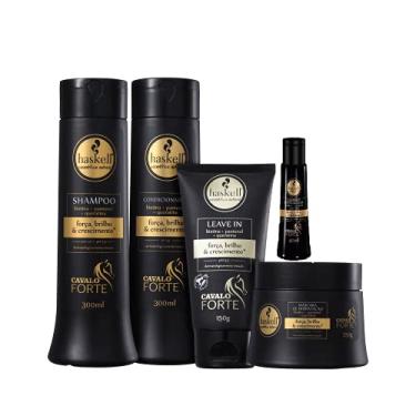 Imagem de Kit Haskell Cavalo Forte Shampoo Condicionador 300ml Máscara Hidratante 250g Leave in 150g Complexo Fortalecedor 40ml