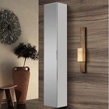 Imagem de Armário Vertical para Banheiro 160cm 3 Prateleiras 1 Porta Espelhada Bumi Branco/espelhado