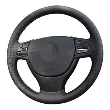 Imagem de Capa de volante de carro faça você mesmo couro preto costurado à mão, para bmw f10 f07 (gt) 2009-2017/f11 (touring) 2010-2017 f01 f02