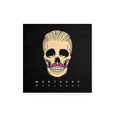 Imagem de Arte Maníacos Quadro decorativo com moldura caixa branca em Madeira - Caveira Mustache Preta - 30x30cm