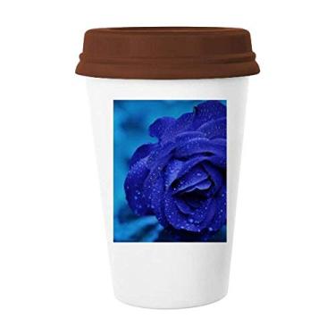 Imagem de Rosa azul escuro flores Art Deco presente moda caneca café copo cerâmica tampa