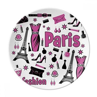 Imagem de Dressing Lady France Torre Eiffel Rosa Prato Decorativo de Porcelana Salver Prato de Jantar