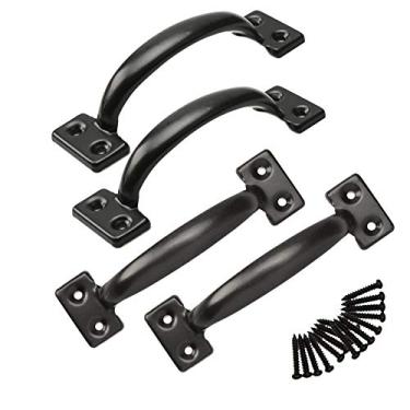 Imagem de TamBee Puxadores de 6-1/2" Puxador de portão Alça de metal Alça de metal Maçaneta de porta de galpão Maçaneta de porta de cerca para cercas de madeira ao ar livre, 4 peças