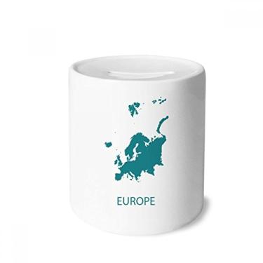Imagem de DIYthinker Mapa do contorno do continente europeu, caixa de dinheiro caixa de cerâmica porta-moedas presente de cofrinho