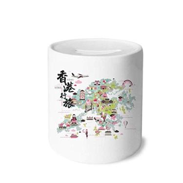 Imagem de DIYthinker Bem-vindo à caixa de moedas de cerâmica com mapa de Hong Kong da China, presente de porta-moedas