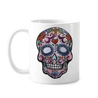 Imagem de Caveira roxa com ilustração da cultura nacional do México Caneca cerâmica xícara de porcelana café louça
