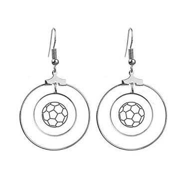 Imagem de Brincos esportivos de futebol americano preto branco com argola pendurada, joia de argola