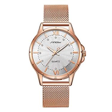 Imagem de Relógio de Pulso Feminino Sinobi Relógio Quartzo de Aço Inoxidável À Prova D'agua (Dourado)