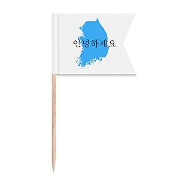 Imagem de Mapa da Coreia do Sul Hello Honorifics, bandeiras de palito de dentes, marcação de etiquetagem para bolo de festa, comida de queijo