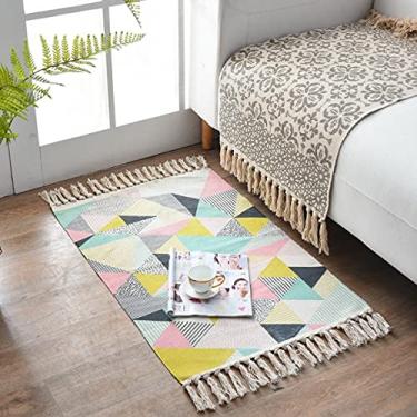 Imagem de jia cool Tapete estampado de algodão, boêmia feito à mão, tapete fino para entrada, 60 x 90 cm, para lavanderia, sala de estar, cor triangular, cor