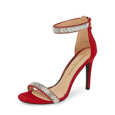 Imagem de Lauren Lorraine Nesha Red Crystal Embellished Zipper Back Stiletto Sandal (8.5, Red)