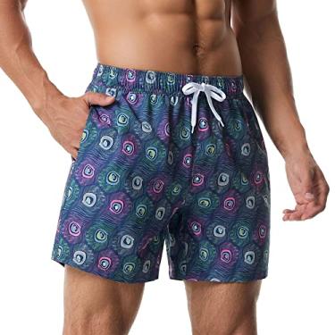 Imagem de NALEINING Shorts masculinos, shorts de praia, calção de surfe estampado, calção de banho de secagem rápida, tipo T (T-04, GG)