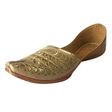 Imagem de Step n Style Sapato masculino Khussa Jutti étnico Sherwani nupcial feito à mão tradicional indiano, Ouro creme, 38