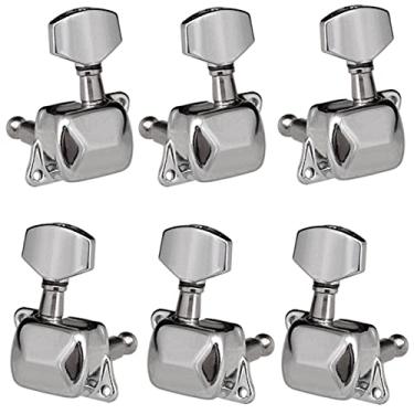 Imagem de SIMBAE Teclas De Afinação 6 Pieces String Tuning Pegs Semi-fechado Tuning Machine Heads Tuners para Guitarra Elétrica Guitarra Acústica (3 Esquerda + 3 Direita, Prata)