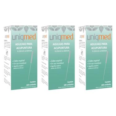 Imagem de AGULHA PARA ACUPUNTURA 100UN 0,25X40MM KIT 3CX UNIQMED TAMANHO:0,25X40MM