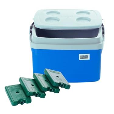 Imagem de Caixa Térmica 12 litros Cooler com Termômetro Digital e Certificado de Calibração com 4 Gelos Reutilizáveis 400 ML (Azul) para Transporte de vacina, medicamentos, produtos refrigerados e congelados