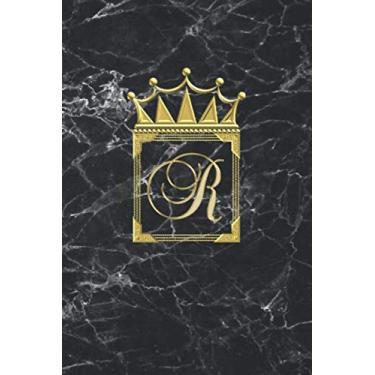 Imagem de R: Journal Notepad (Blank Lined) Personalised Diary / Letter Notebook / Initial Diary For Girls / R Monogram / Can Be Useful For Writing Notes Ideas ... And Gold Marble Design / Letter With Crown