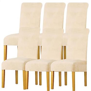 Imagem de Capas de veludo para cadeiras de jantar, capas elásticas para cadeiras grandes, capas para cadeiras com espaldar alto em elastano, elásticas, laváveis, removíveis (Color : Beige, Size : 6)