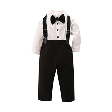 Imagem de Camisa branca de manga comprida para meninos com gravata preta para crianças roupas de cavalheiro para crianças roupas de outono, B, 4-5 Anos