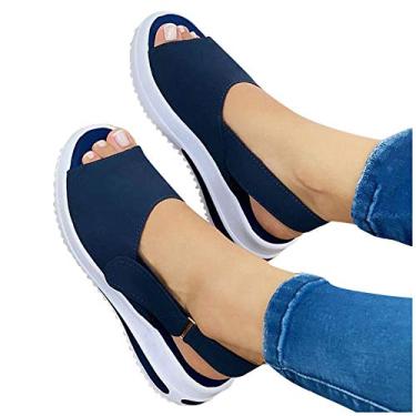Imagem de Sandálias de verão para mulheres, sandálias femininas plataforma com tiras e bico fechado plataforma sandália casual para caminhada, Azul, 6.5