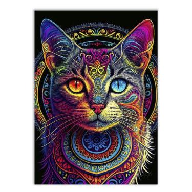 Imagem de Placa Decorativa A2 Gato Mandala Ilustração Colorida - Bhardo