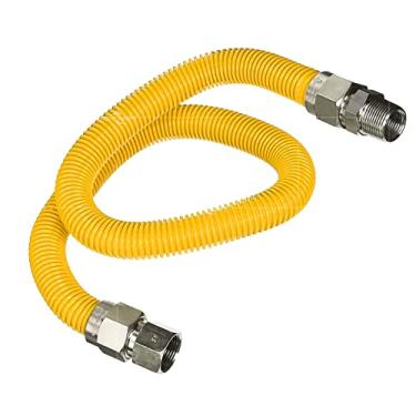 Imagem de Conector de gás de aço inoxidável revestido amarelo de 1,82 cm, conector de mangueira de gás flexível OD de 1,27 cm para secadora e aquecedor de água, com acessórios de aço inoxidável MIP de 1,27 cm x