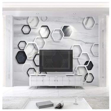 Imagem de TUYIFA Mural de parede de fundo de TV hexagonal simples sala de estar quarto papel de parede relevo 3D papel de parede (158''x110'' (400x280cm), pano de seda)