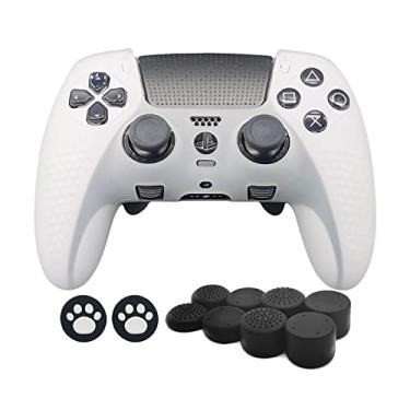 Imagem de MOJOXR Capa de silicone para controle de controle e bastão para controle sem fio PS5 DualSense Edge, película protetora antiderrapante e 10 tampas de aperto de polegar acessórios para controle de PlayStation 5 Edge (branco)