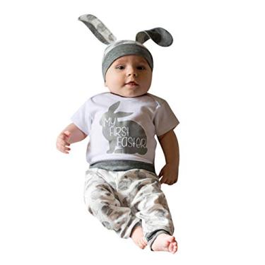 Imagem de Chapéu para meninas roupas de coelho infantil macacão + calça de coelho para bebês meninos, Cinza, 12-18 Meses
