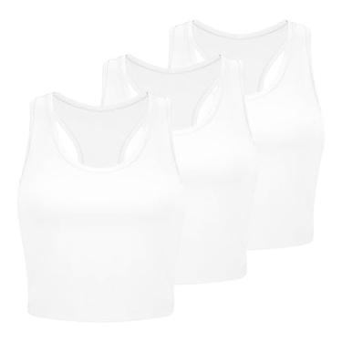 Imagem de 3 peças regatas femininas de algodão básicas costas nadador sem mangas esportivas para treino, Tops brancos de verão, P