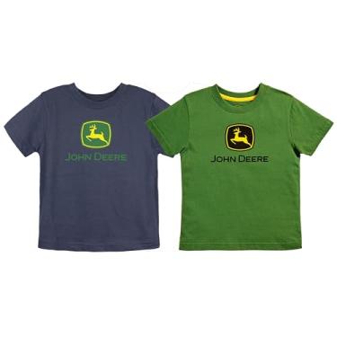 Imagem de John Deere Camiseta para meninos em tamanhos infantis e infantis com logotipo grande, Pacote com 2 verde/azul-marinho, 2