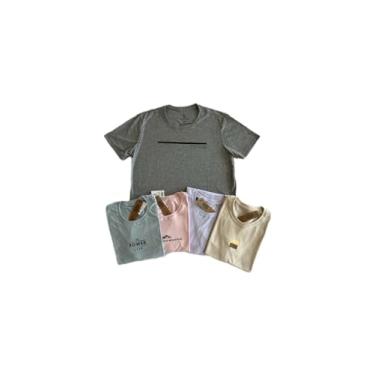 Imagem de kit 5 camisetas masculinas em malha de altissima qualidade. Estampas modernas (BR, Alfa, P, Regular, CLARAS)