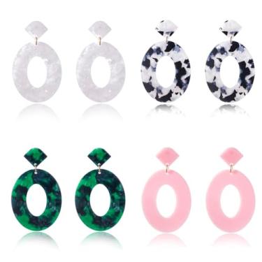 Imagem de Brincos ovais vintage vazados: brincos geométricos de gota 4 pares, folha de acetato, sem pedra preciosa