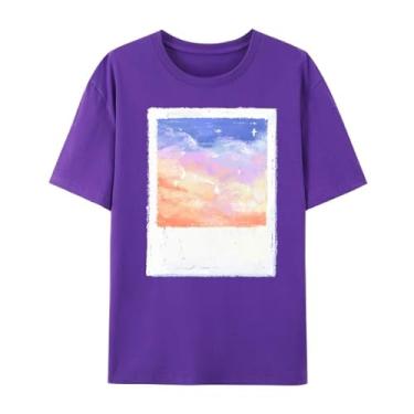 Imagem de Camisetas fofas - Sunset Graphic Shirt-Women's Men's Tiktok Trendy Fashion Tees(XP-4GG), 1 roxo, XXG