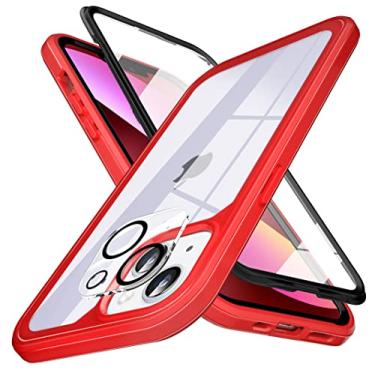 Imagem de Qutechwood Capa para iPhone 13 com protetor de tela de vidro temperado integrado 2x + 2x protetor de lente de câmera, [mais recente 2022] capas de telefone para iPhone 13 6,1 polegadas (vermelho preto)