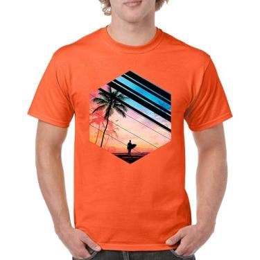 Imagem de Camiseta masculina Surfer Paradise Vintage Ocean Summer Surfing Wave Vacation Sea Beach Surfboard Peddle Boarding, Laranja, 4G