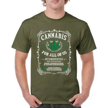 Imagem de Camiseta masculina Cannabis for All 420 Weed Leaf Smoking Marijuana Legalize Pot Funny High Stoner Humor Pothead, Verde militar, 5G